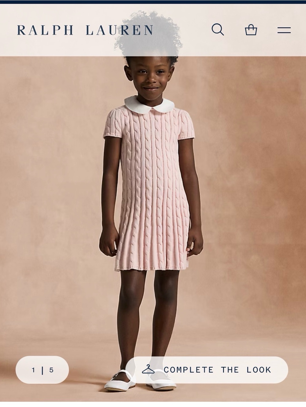 Ralph Lauren Pale Pink Cable-Knit Dress with White Peter Pan Collar